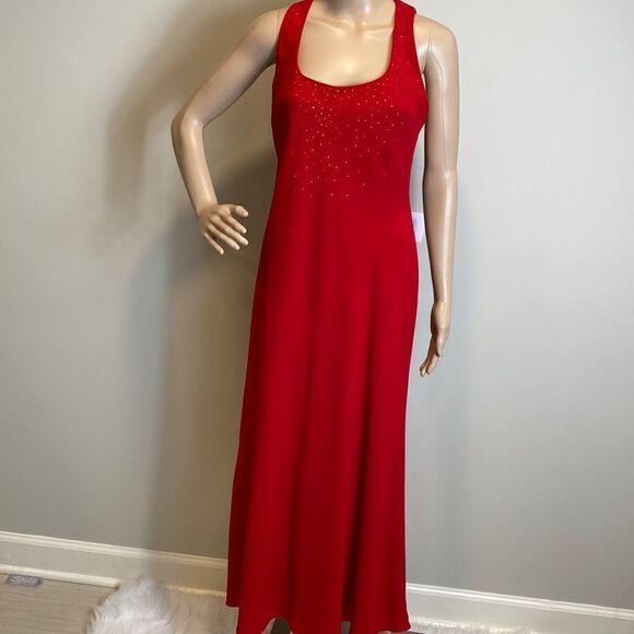 Jones New York maxi red beaded sleeveless dress size 10 - Picture 1 of 9